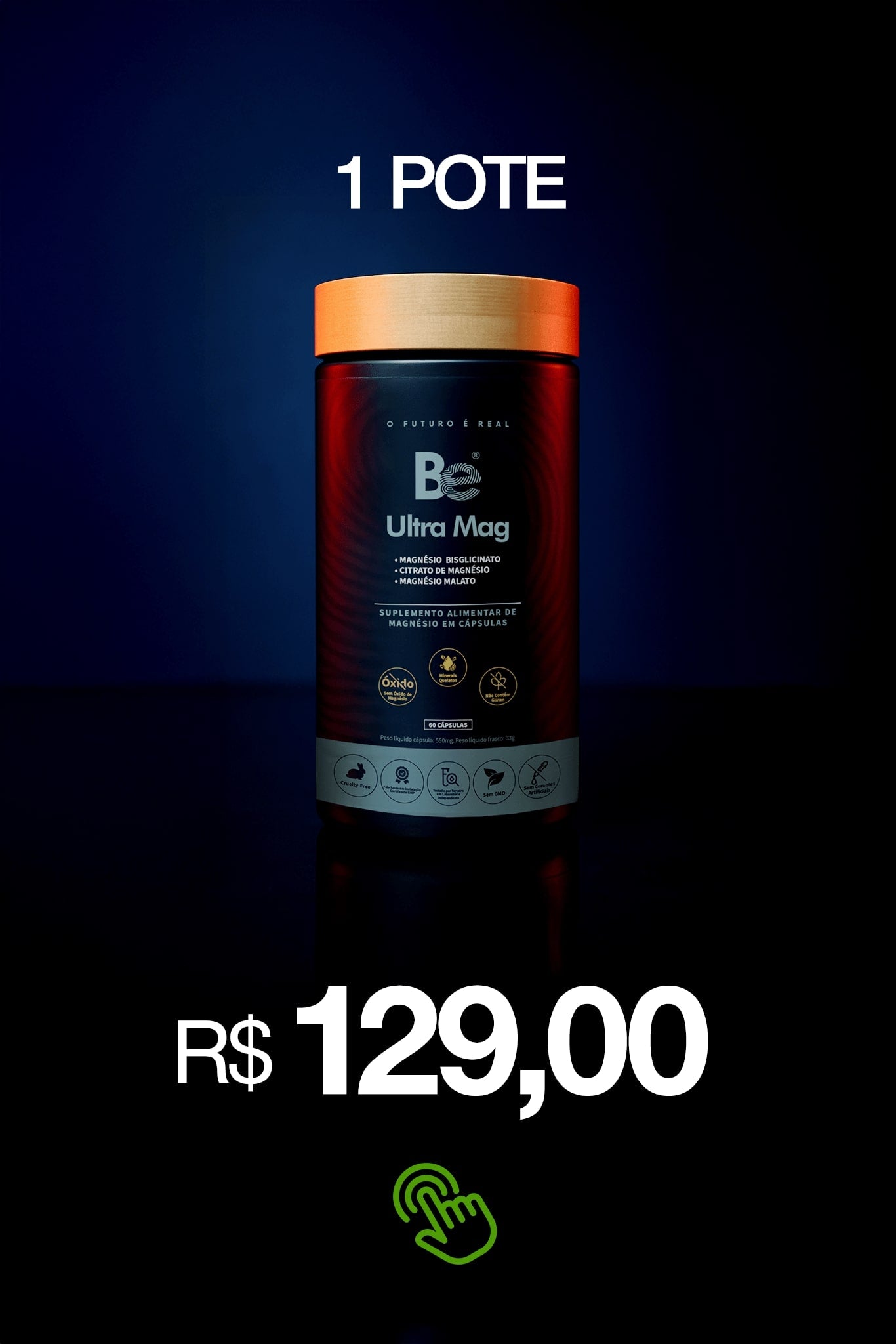 Be Ultra Mag – Magnésio Bisglicinato + Citrato de Magnésio + Magnésio Malato 60 caps