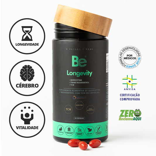 Longevidade & Cérebro | Quercetina 100mg + Trans-Resveratrol 60mg | Be Longevity – 60 caps