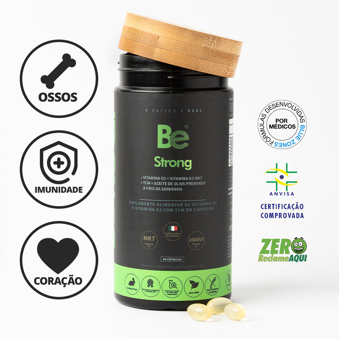 Ossos & Imunidade | Vitamina D3 2000UI + Vitamina K2 MK-7 + Azeite de Oliva | Be Strong – 60 caps