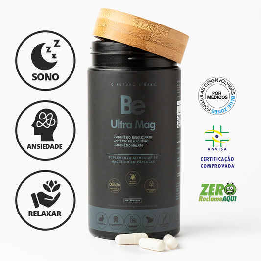 Sono & Ansiedade | Magnésio Bisglicinato + Citrato de Magnésio + Magnésio Malato 60 caps | Be Ultra Mag