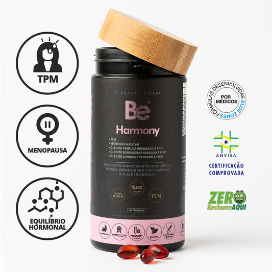 TPM & Menopausa | Óleo de Linhaça + Óleo de Prímula + Óleo de Borragem | Be Harmony – 60 caps